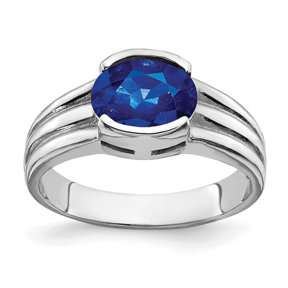 14K Weißgold Ring mit ovalem Saphir 8x6 mm