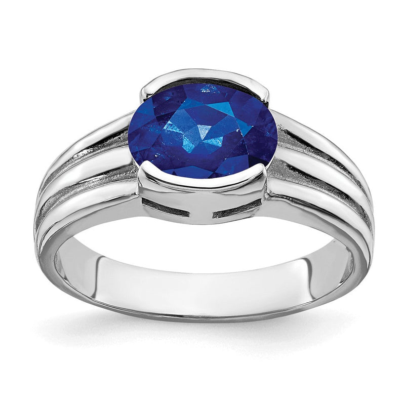 14K Weißgold Ring mit ovalem Saphir 8x6 mm