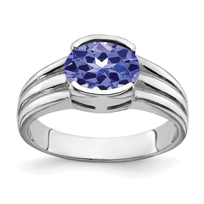 14K Weißgold Ring mit ovalem Tansanit 8x6mm