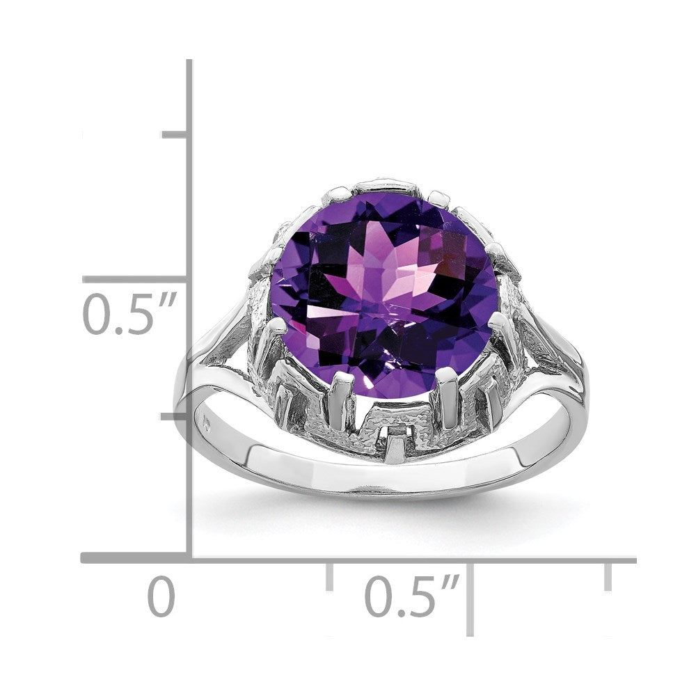 14K Weißgold Ring, 10 mm, Amethyst, Karo-Schliff