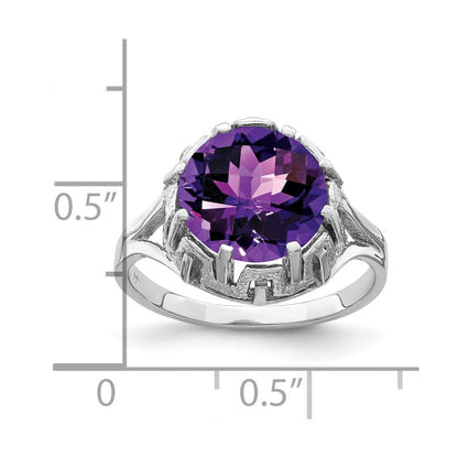 14K Weißgold Ring, 10 mm, Amethyst, Karo-Schliff