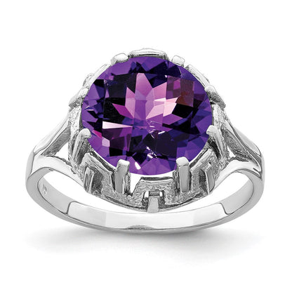 14K Weißgold Ring, 10 mm, Amethyst, Karo-Schliff