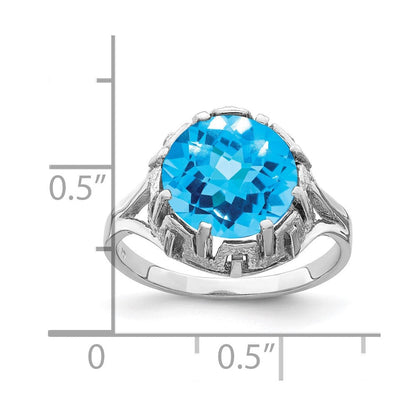 14K Weißgold Ring mit 10 mm Blautopas im Karoschliff