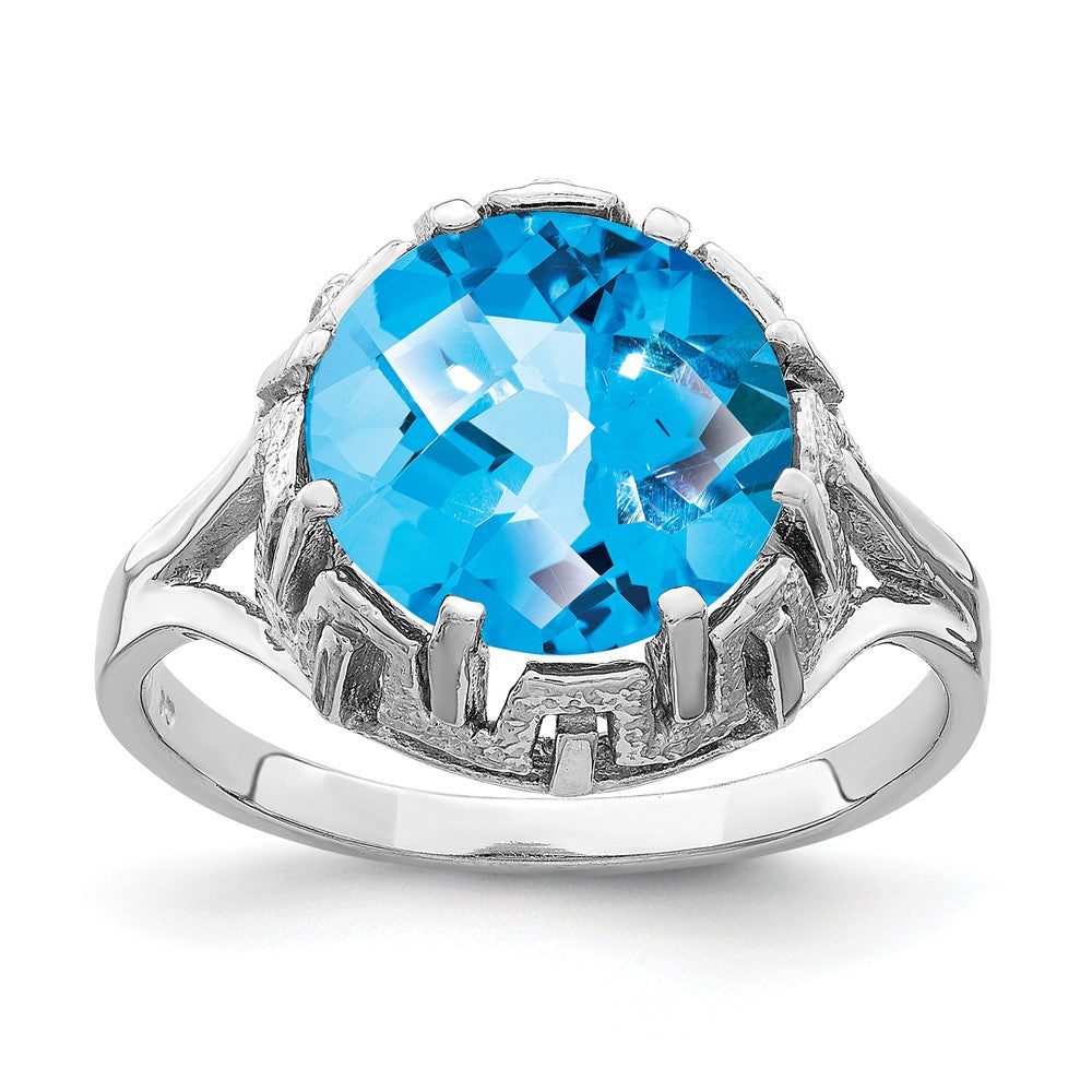 14K Weißgold Ring mit 10 mm Blautopas im Karoschliff