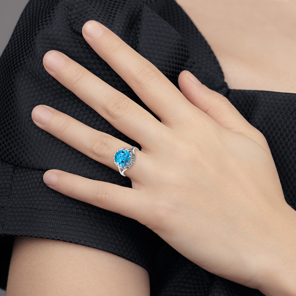 14K Weißgold Ring, 10 mm, mit Blautopas