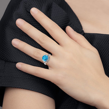 14K Weißgold Ring, 10 mm, mit Blautopas