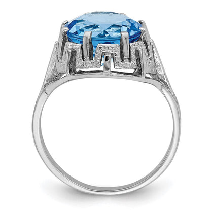 14K Weißgold Ring, 10 mm, mit Blautopas