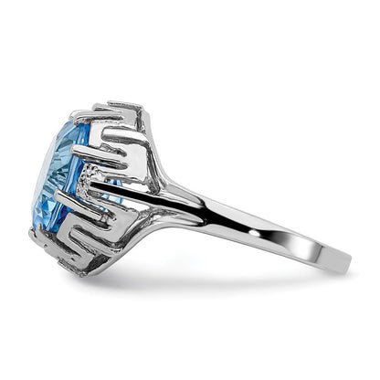 14K Weißgold Ring, 10 mm, mit Blautopas