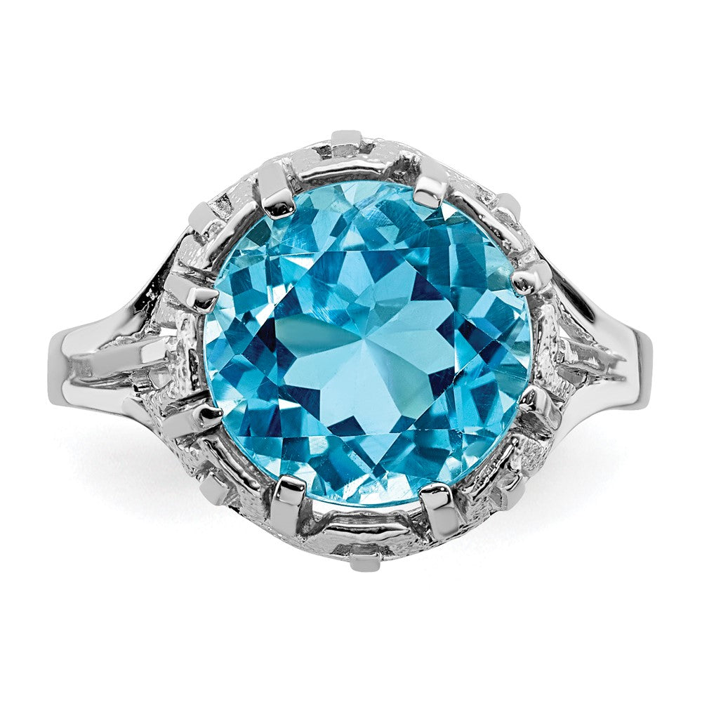 14K Weißgold Ring, 10 mm, mit Blautopas