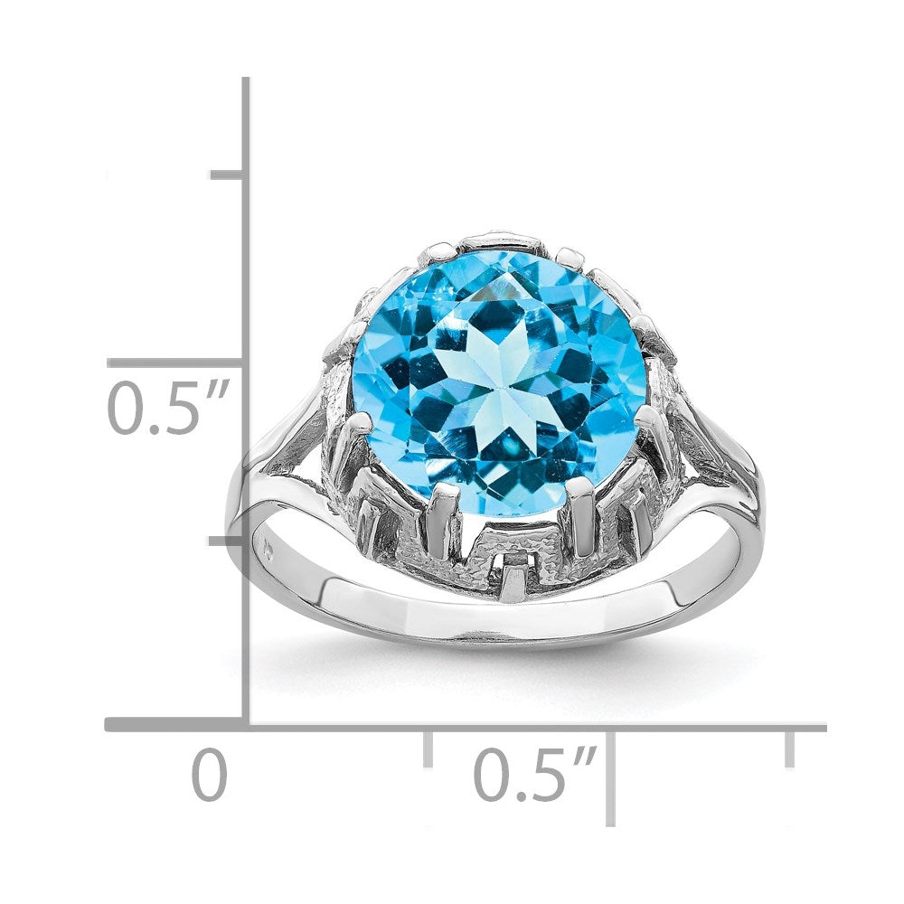 14K Weißgold Ring, 10 mm, mit Blautopas