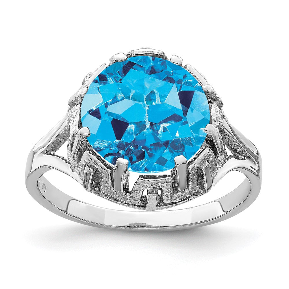 14K Weißgold Ring, 10 mm, mit Blautopas