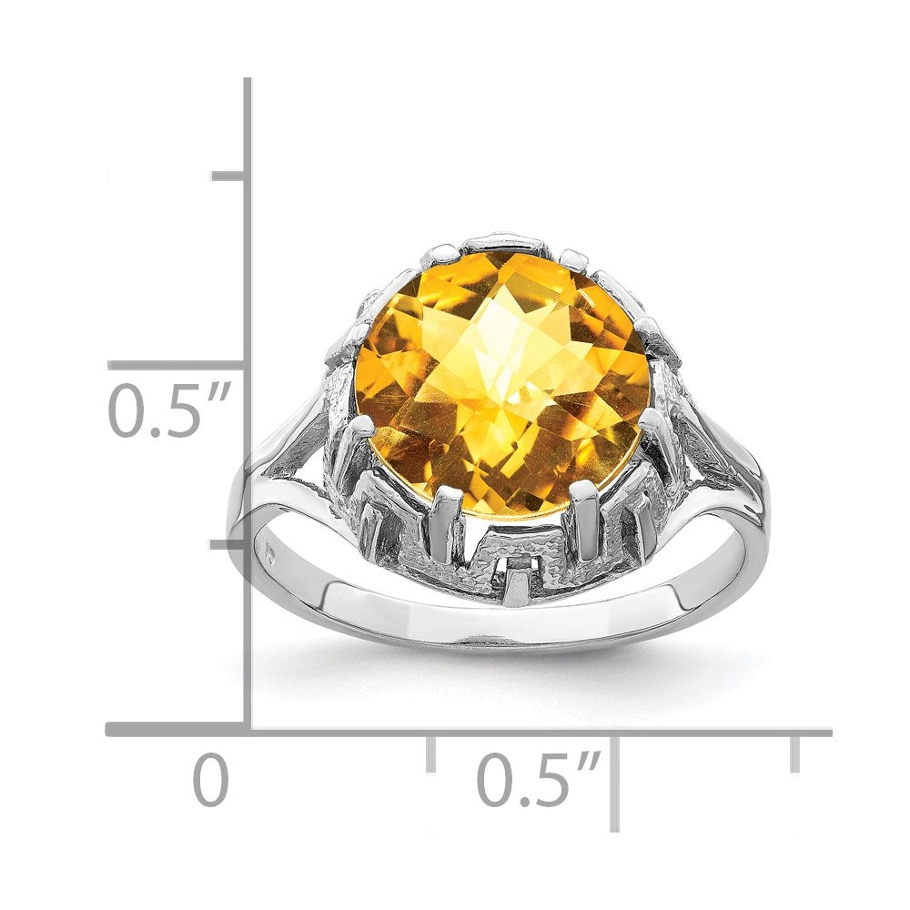14K Weißgold Ring mit Citrin im Schachbrettschliff, 10 mm