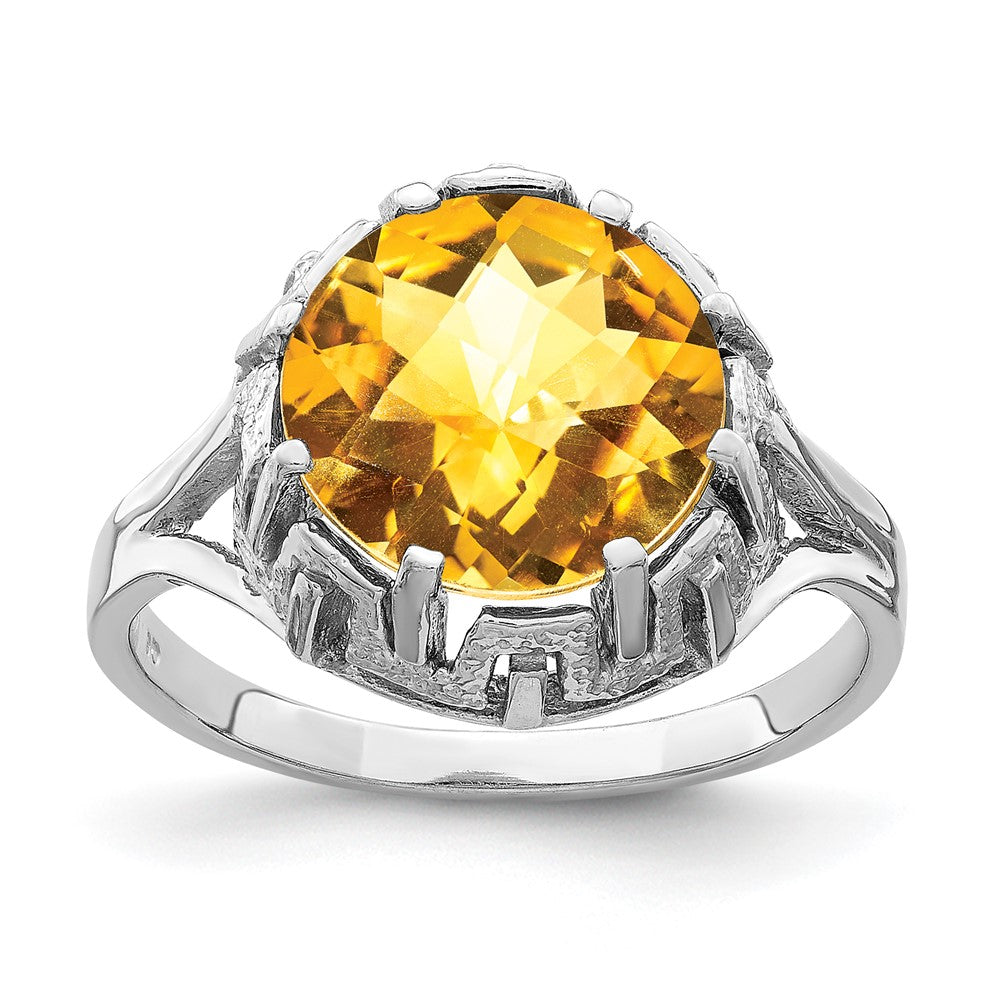 14K Weißgold Ring mit Citrin im Schachbrettschliff, 10 mm