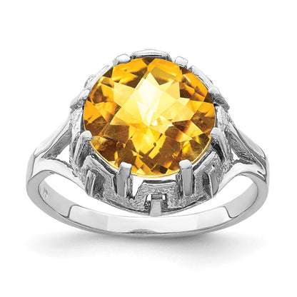 14K Weißgold Ring mit Citrin im Schachbrettschliff, 10 mm