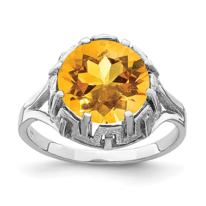 14K Weißgold Ring mit Citrin, 10 mm
