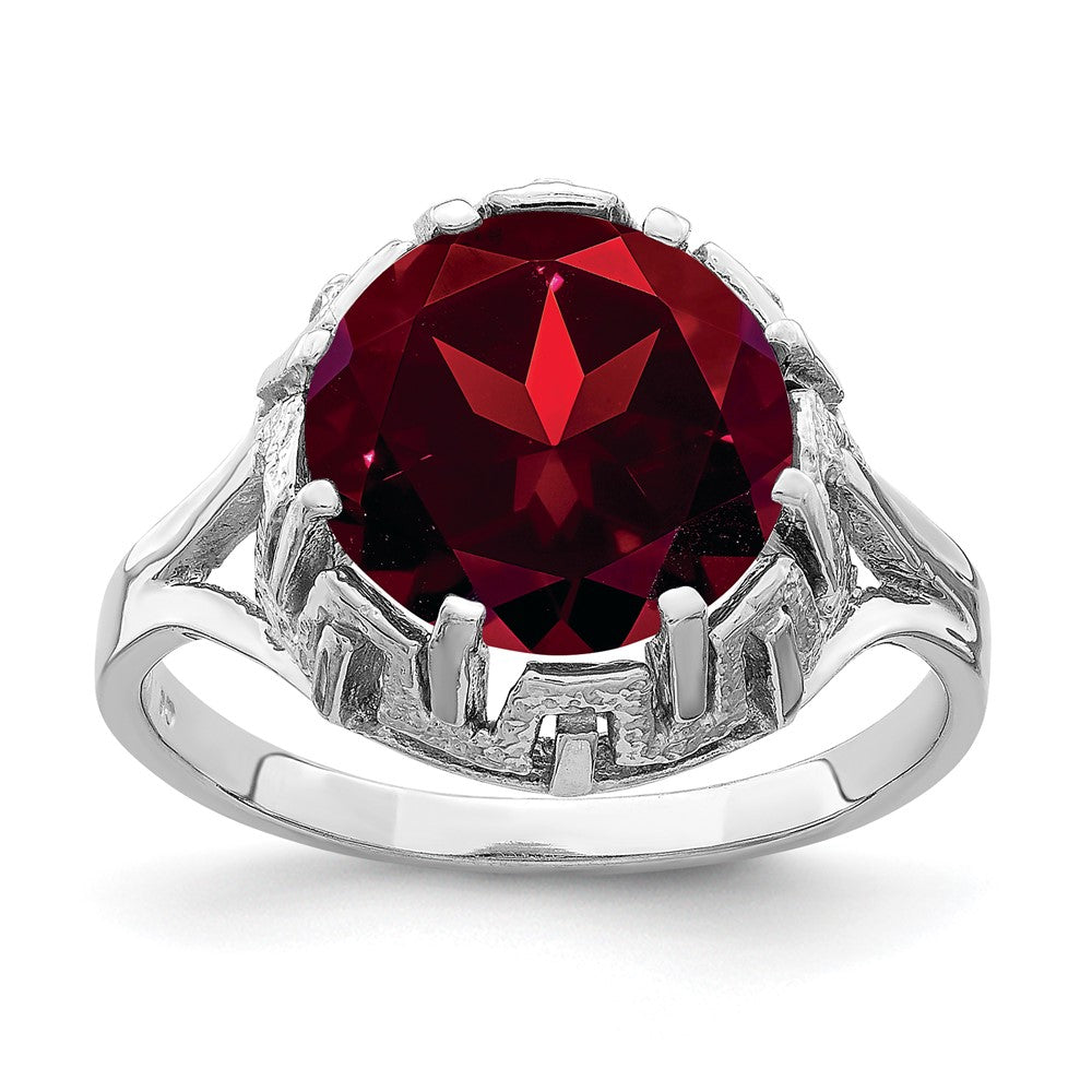 14K Weißgold Ring mit Granat, 10 mm