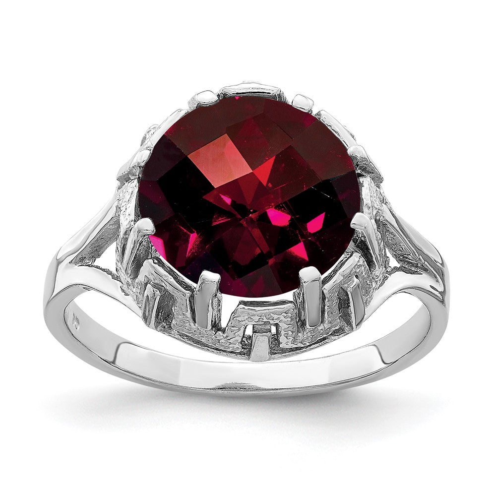 14K Weißgold Ring mit Granat im Karo-Schliff, 10 mm