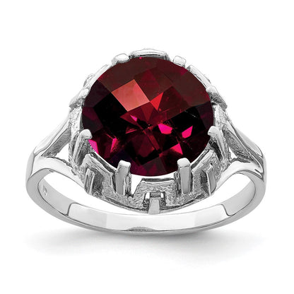 14K Weißgold Ring mit Granat im Karo-Schliff, 10 mm