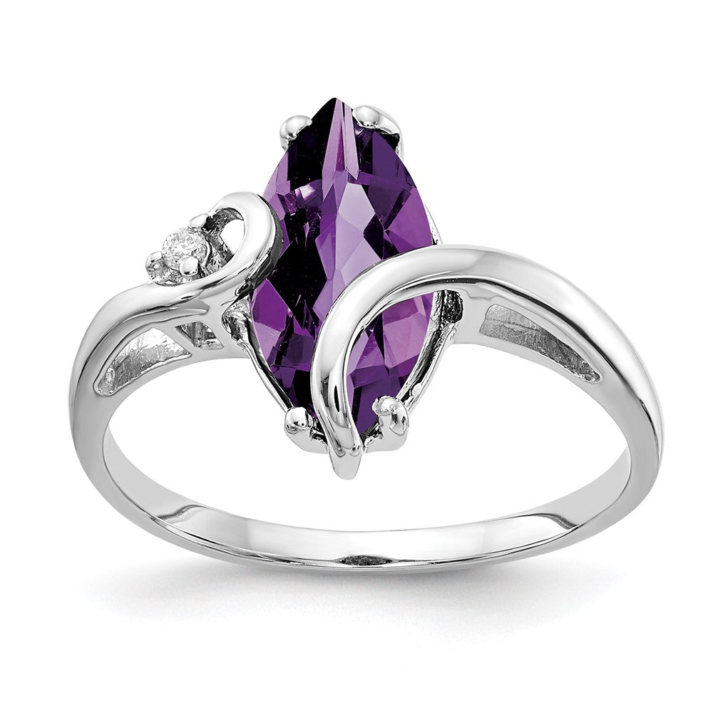 14K Weißgold 12x6mm Marquise Amethyst A Echt Diamant Ring