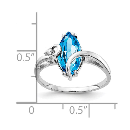 14K Weißgold 12x6mm Marquise Blautopas Aa Diamant Ring