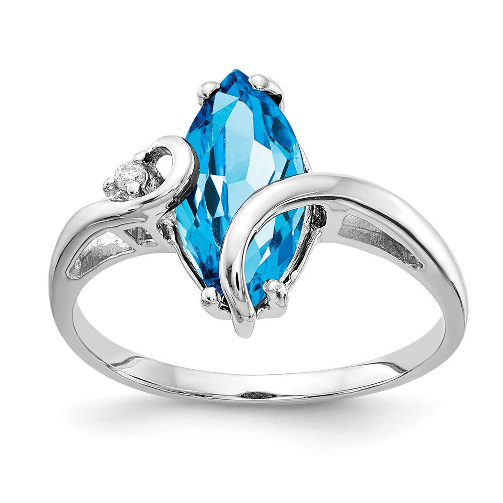14K Weißgold 12x6mm Marquise Blautopas Vs Diamant Ring