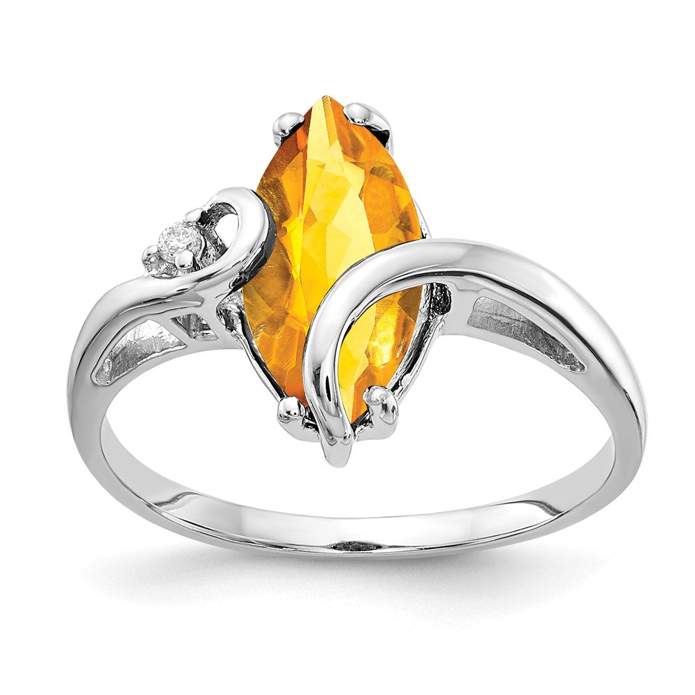 14K Weißgold 12x6mm Marquise Citrin Aa Diamant Ring
