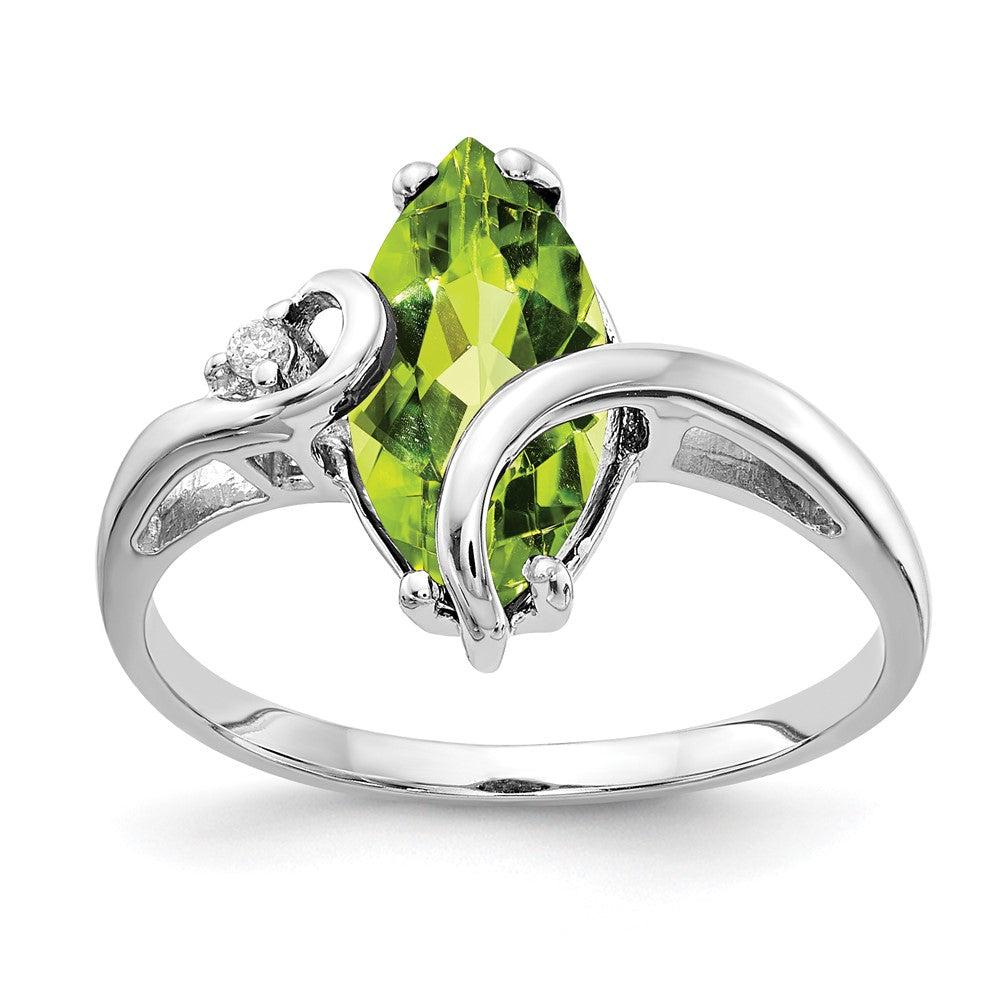 14K Weißgold 12x6mm Marquise Peridot A Echt Diamant Ring