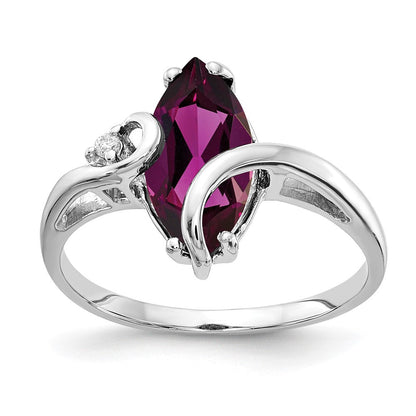 14K Weißgold 12x6mm Marquise Rhodolith Granat Vs Diamant Ring