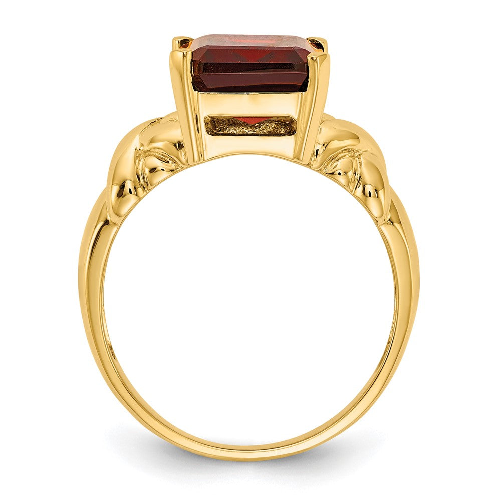 14K Gelbgold Ring mit Granat im Smaragdschliff, 11 x 9 mm