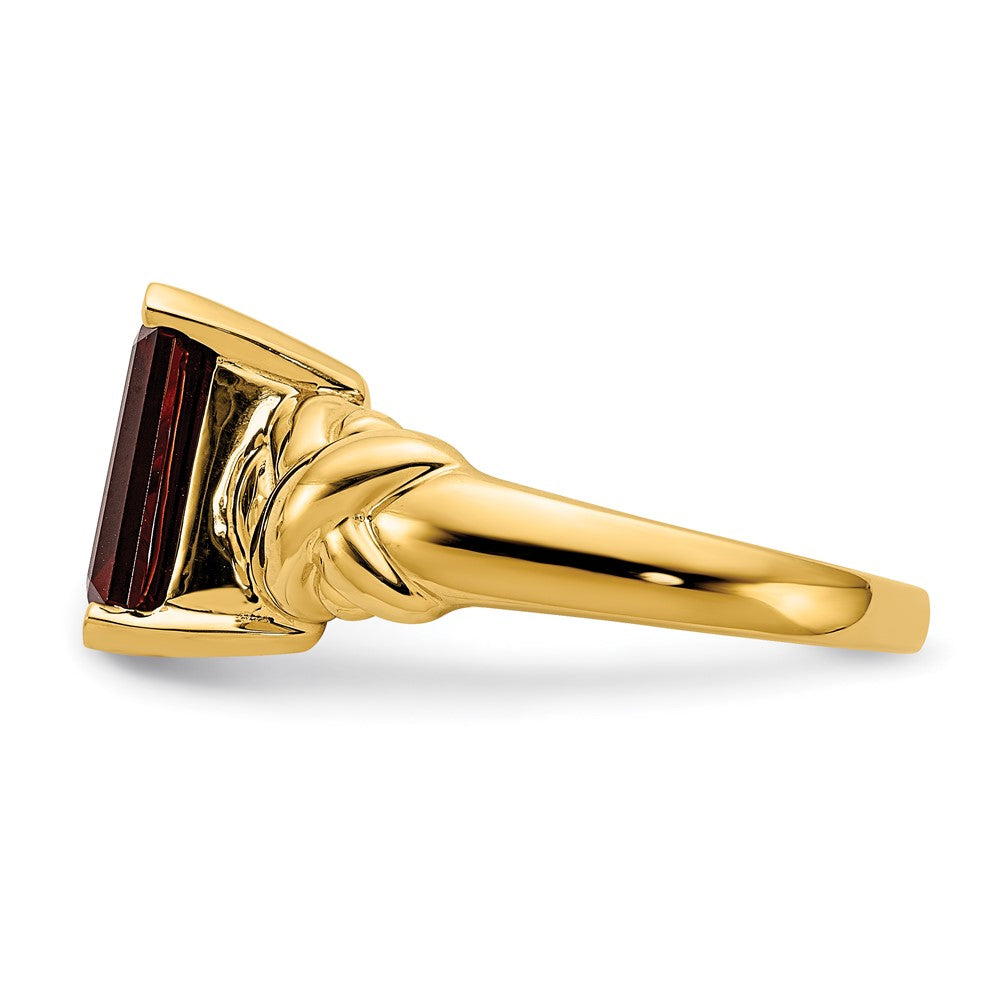 14K Gelbgold Ring mit Granat im Smaragdschliff, 11 x 9 mm