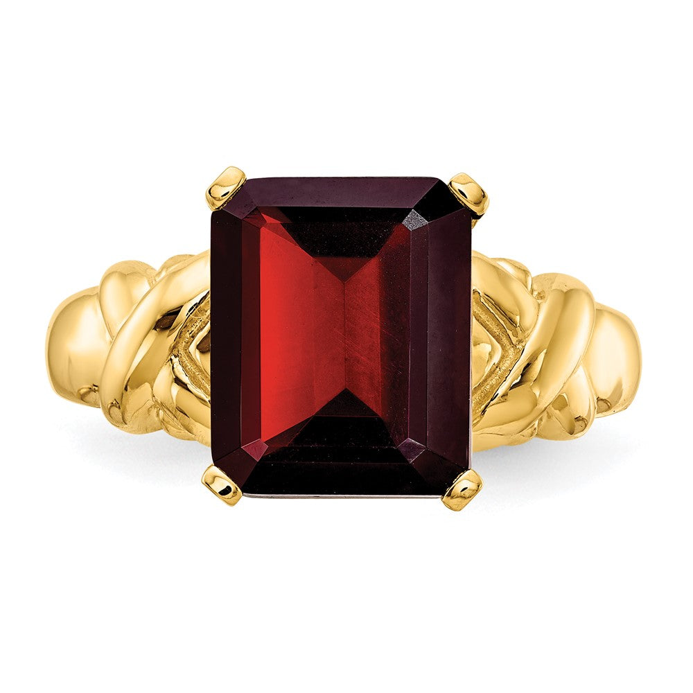 14K Gelbgold Ring mit Granat im Smaragdschliff, 11 x 9 mm