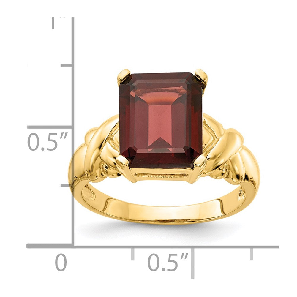14K Gelbgold Ring mit Granat im Smaragdschliff, 11 x 9 mm