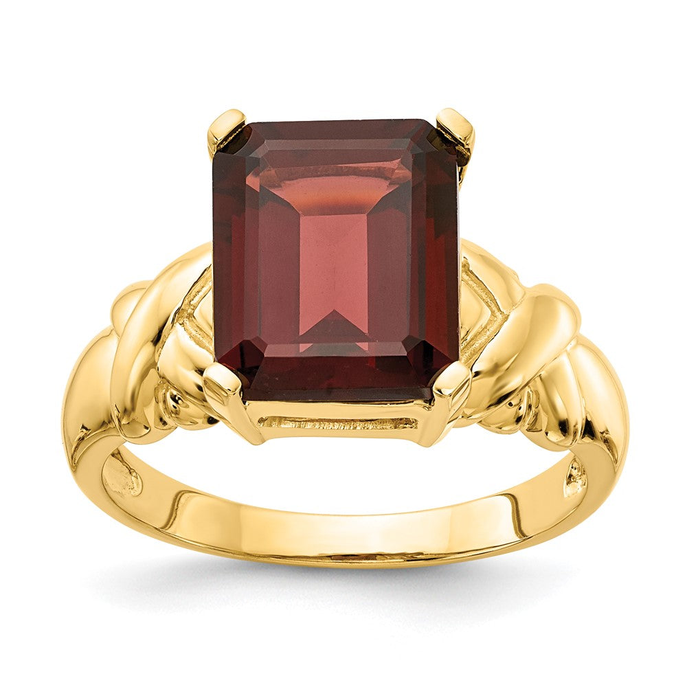 14K Gelbgold Ring mit Granat im Smaragdschliff, 11 x 9 mm