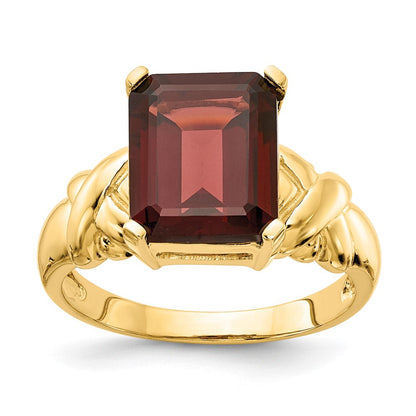 14K Gelbgold Ring mit Granat im Smaragdschliff, 11 x 9 mm