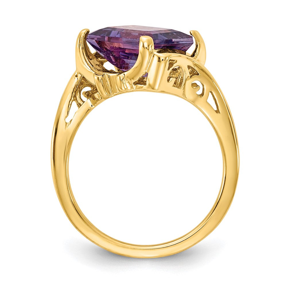 14K Gelbgold Ring mit Amethyst im Smaragdschliff, 10x8 mm