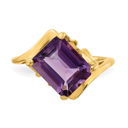 14K Gelbgold Ring mit Amethyst im Smaragdschliff, 10x8 mm