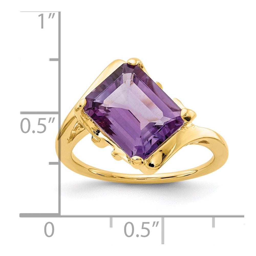 14K Gelbgold Ring mit Amethyst im Smaragdschliff, 10x8 mm
