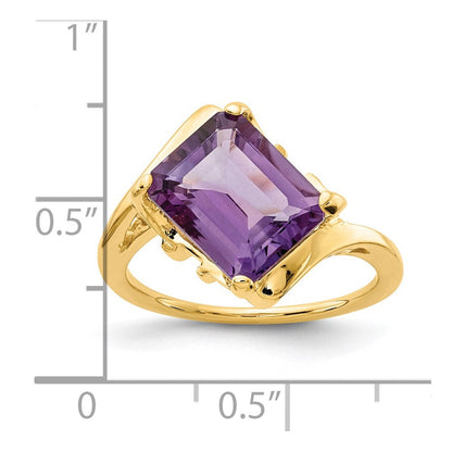 14K Gelbgold Ring mit Amethyst im Smaragdschliff, 10x8 mm