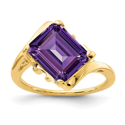 14K Gelbgold Ring mit Amethyst im Smaragdschliff, 10x8 mm