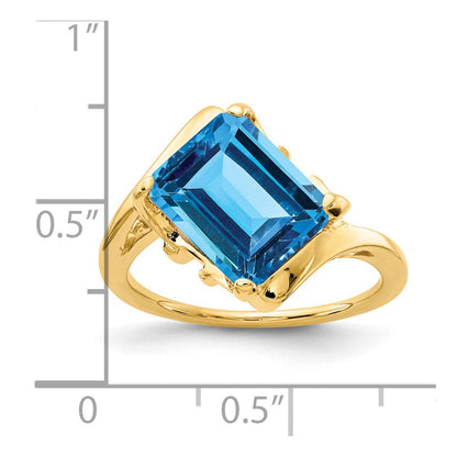 14K Gelbgold Ring mit 10x8 mm Blautopas im Smaragdschliff