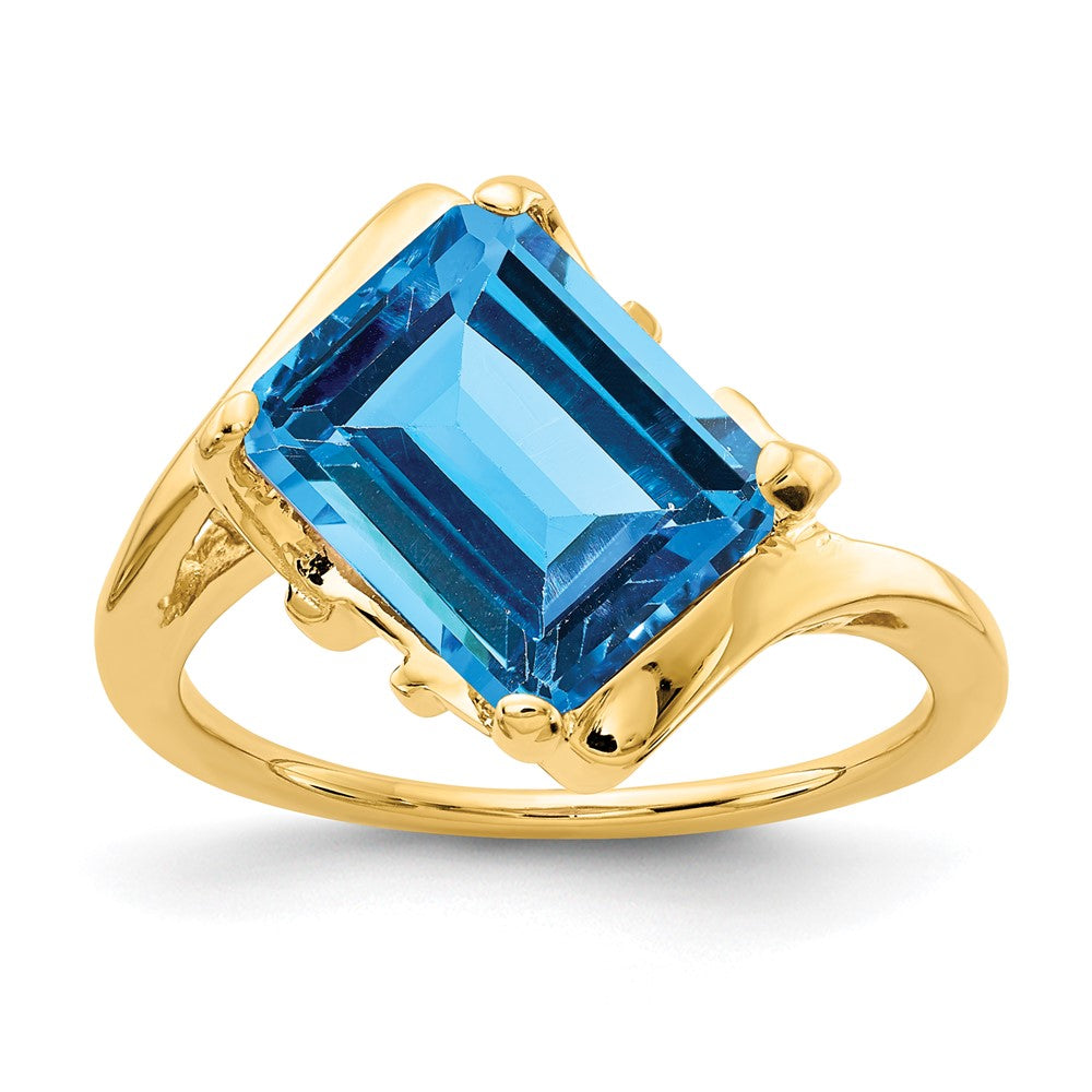 14K Gelbgold Ring mit 10x8 mm Blautopas im Smaragdschliff