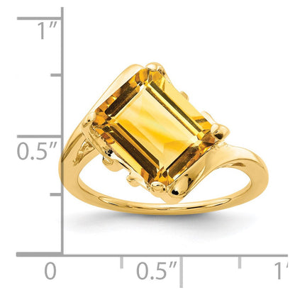 14K Gelbgold Ring mit Citrin im Smaragdschliff, 10x8 mm