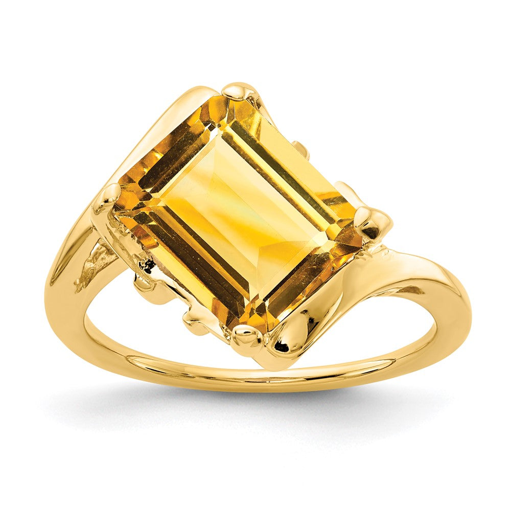 14K Gelbgold Ring mit Citrin im Smaragdschliff, 10x8 mm