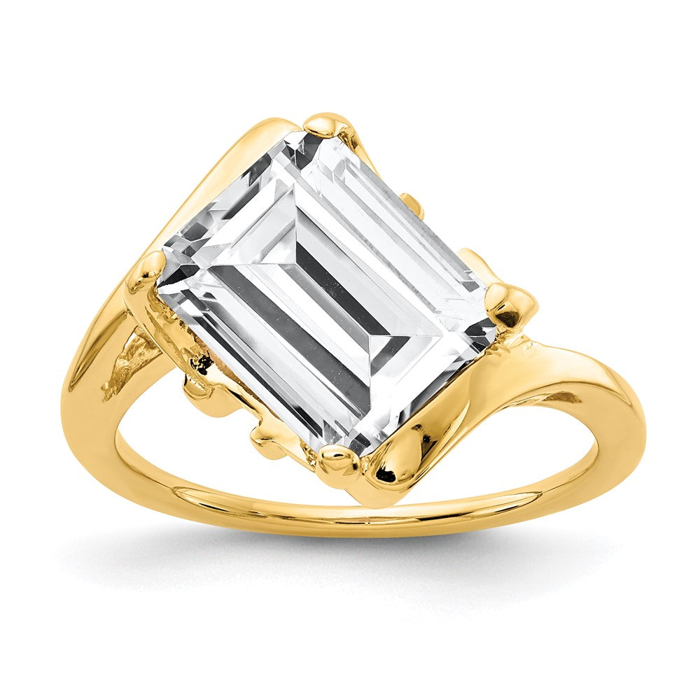 14K Gelbgold Ring mit 10x8mm Zirkonia im Smaragdschliff
