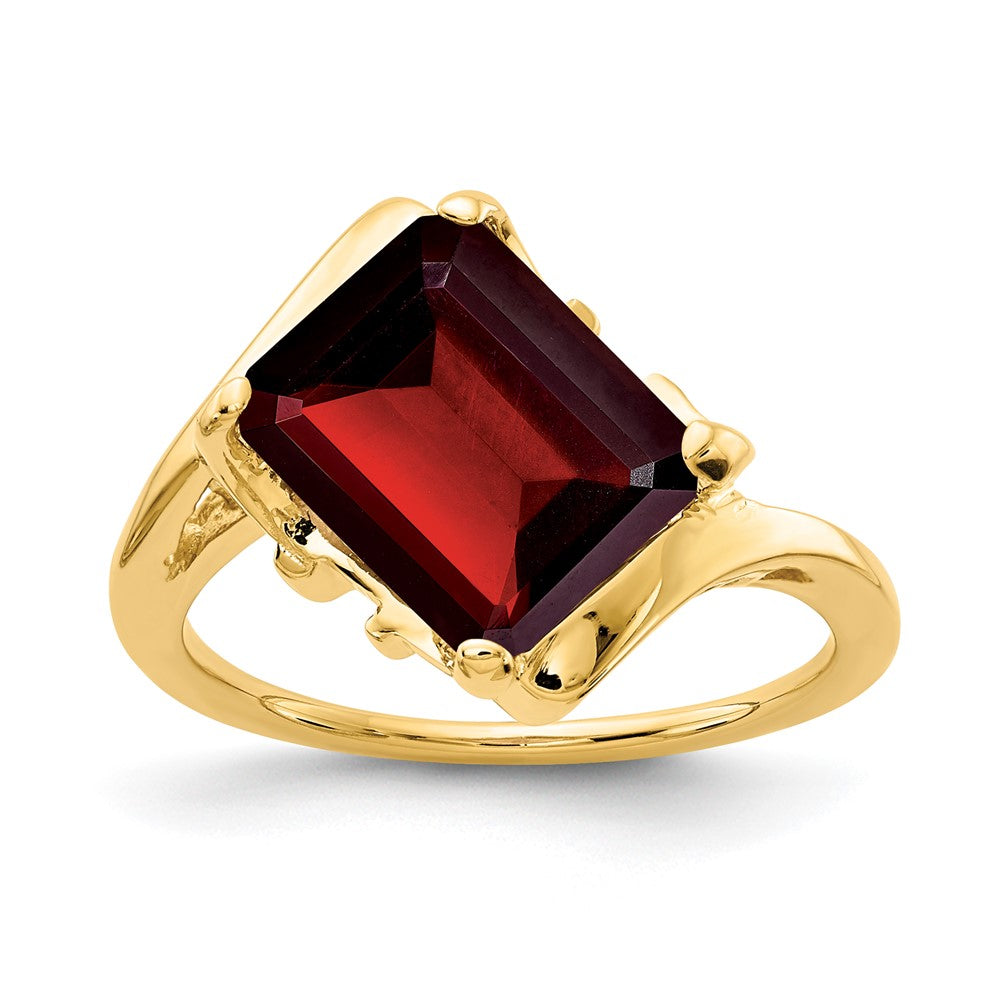 14K Gelbgold Ring mit Granat im Emerald-Cut, 10x8 mm