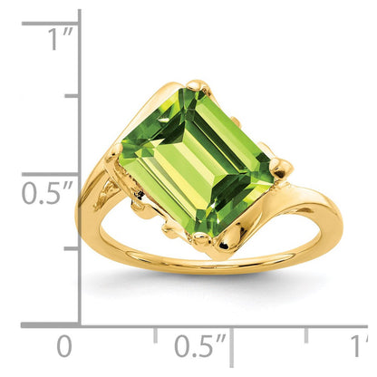 14K Gelbgold Ring mit 10x8mm Peridot im Emerald-Cut