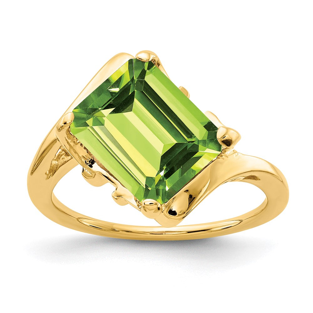 14K Gelbgold Ring mit 10x8mm Peridot im Emerald-Cut
