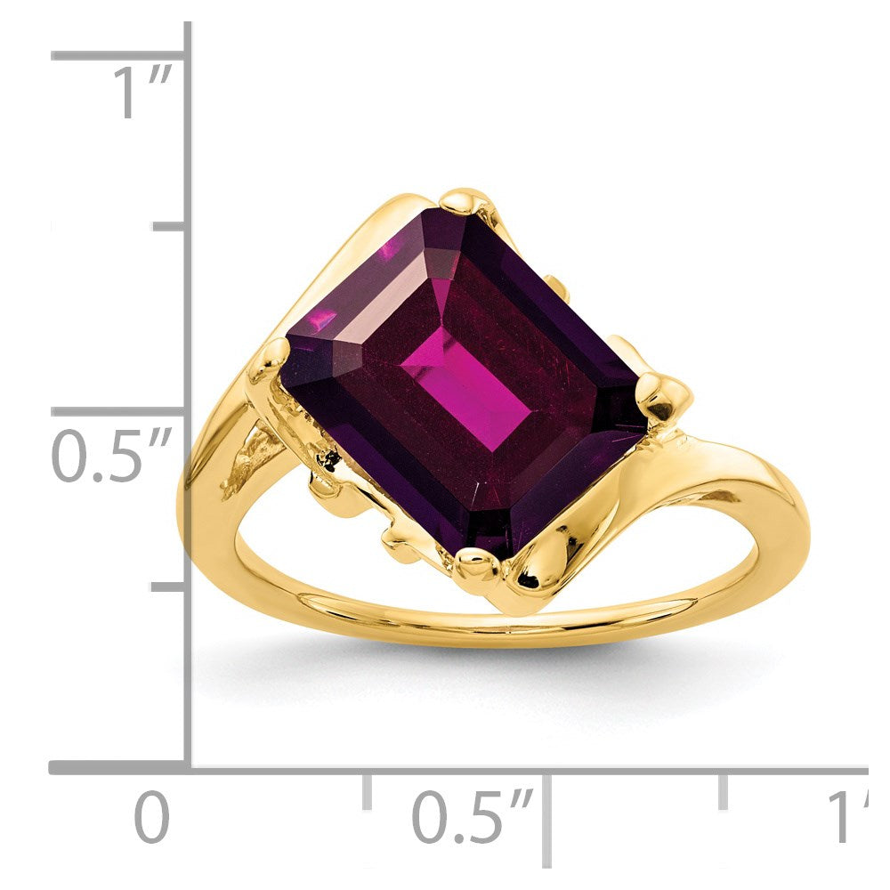 14K Gelbgold Ring mit 10x8mm Rhodolith-Granat im Smaragdschliff