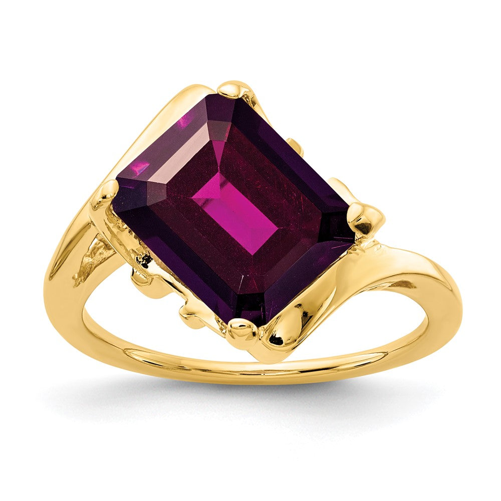 14K Gelbgold Ring mit 10x8mm Rhodolith-Granat im Smaragdschliff