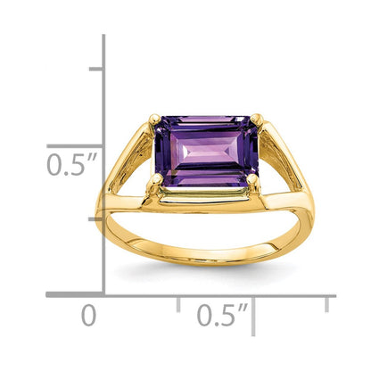 14K Gelbgold Ring mit Amethyst im Smaragdschliff 9x7mm